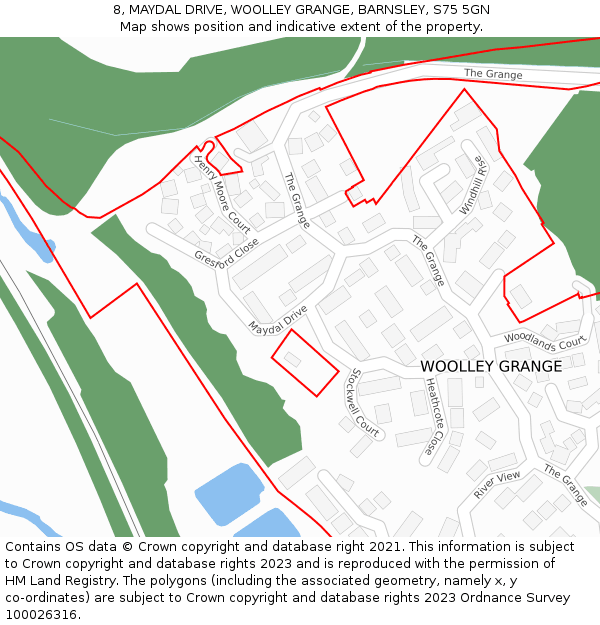 8, MAYDAL DRIVE, WOOLLEY GRANGE, BARNSLEY, S75 5GN: Location map and indicative extent of plot