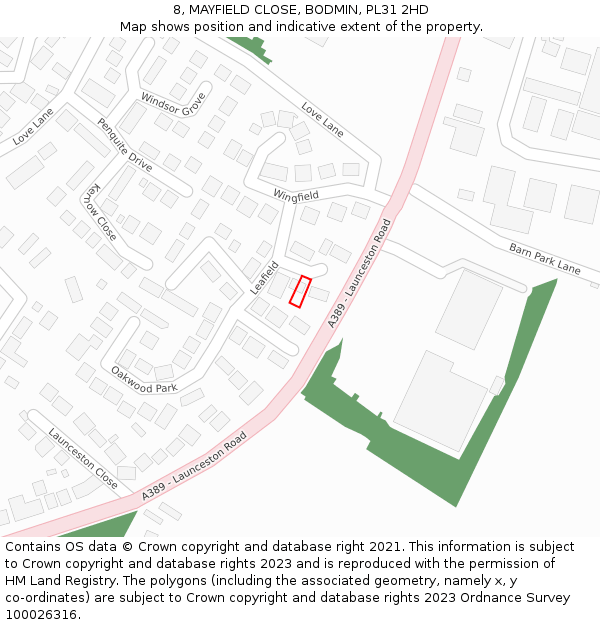 8, MAYFIELD CLOSE, BODMIN, PL31 2HD: Location map and indicative extent of plot