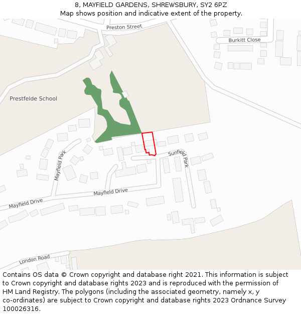 8, MAYFIELD GARDENS, SHREWSBURY, SY2 6PZ: Location map and indicative extent of plot