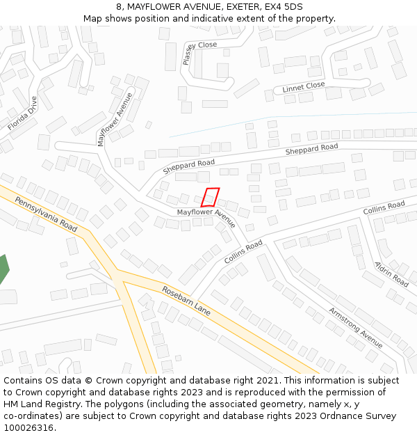 8, MAYFLOWER AVENUE, EXETER, EX4 5DS: Location map and indicative extent of plot