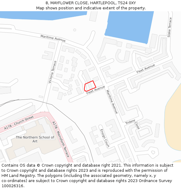 8, MAYFLOWER CLOSE, HARTLEPOOL, TS24 0XY: Location map and indicative extent of plot