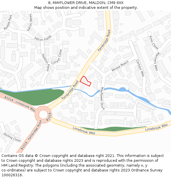 8, MAYFLOWER DRIVE, MALDON, CM9 6XX: Location map and indicative extent of plot