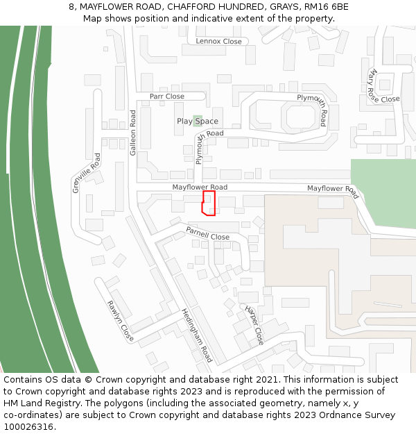 8, MAYFLOWER ROAD, CHAFFORD HUNDRED, GRAYS, RM16 6BE: Location map and indicative extent of plot