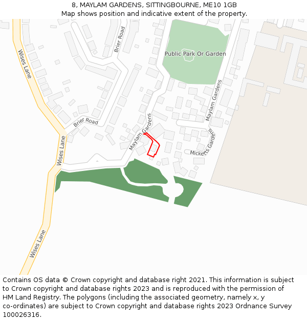 8, MAYLAM GARDENS, SITTINGBOURNE, ME10 1GB: Location map and indicative extent of plot