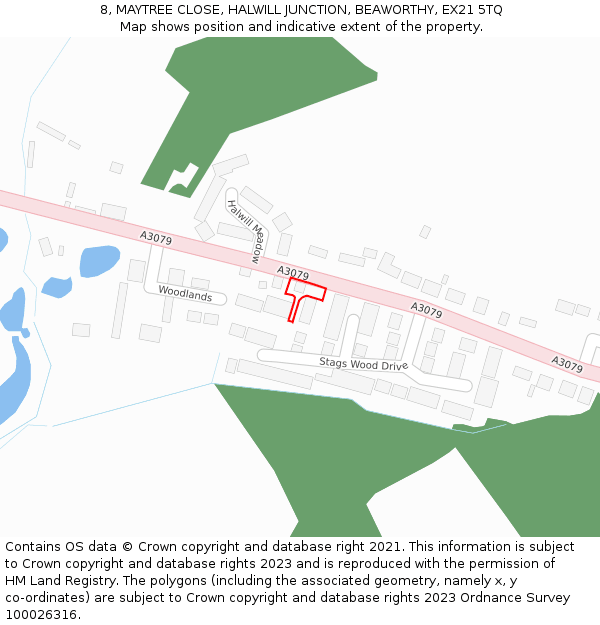 8, MAYTREE CLOSE, HALWILL JUNCTION, BEAWORTHY, EX21 5TQ: Location map and indicative extent of plot