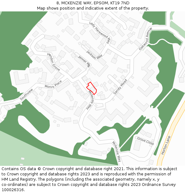 8, MCKENZIE WAY, EPSOM, KT19 7ND: Location map and indicative extent of plot