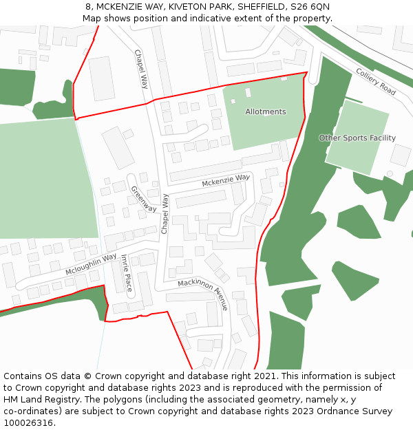 8, MCKENZIE WAY, KIVETON PARK, SHEFFIELD, S26 6QN: Location map and indicative extent of plot