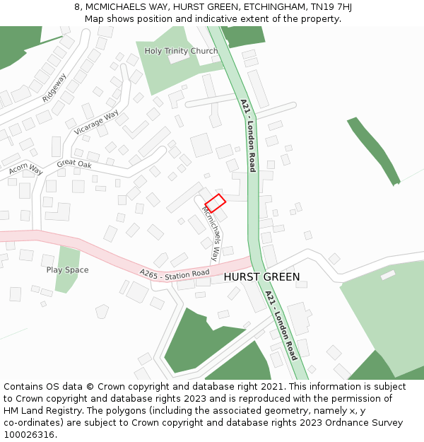 8, MCMICHAELS WAY, HURST GREEN, ETCHINGHAM, TN19 7HJ: Location map and indicative extent of plot