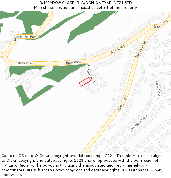 8, MEADOW CLOSE, BLAYDON-ON-TYNE, NE21 6ED: Location map and indicative extent of plot