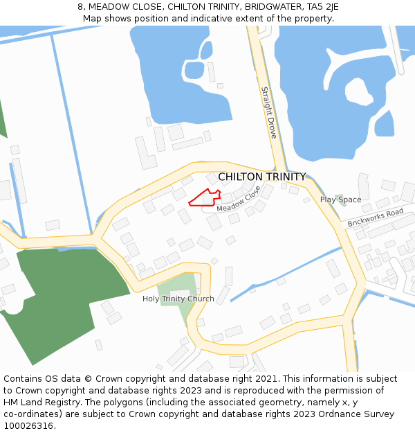 8, MEADOW CLOSE, CHILTON TRINITY, BRIDGWATER, TA5 2JE: Location map and indicative extent of plot