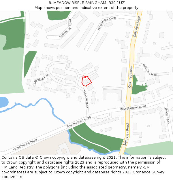 8, MEADOW RISE, BIRMINGHAM, B30 1UZ: Location map and indicative extent of plot