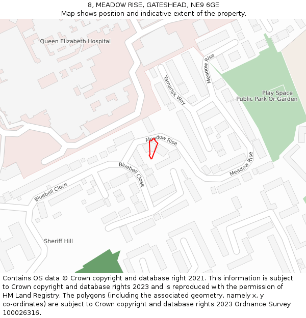 8, MEADOW RISE, GATESHEAD, NE9 6GE: Location map and indicative extent of plot