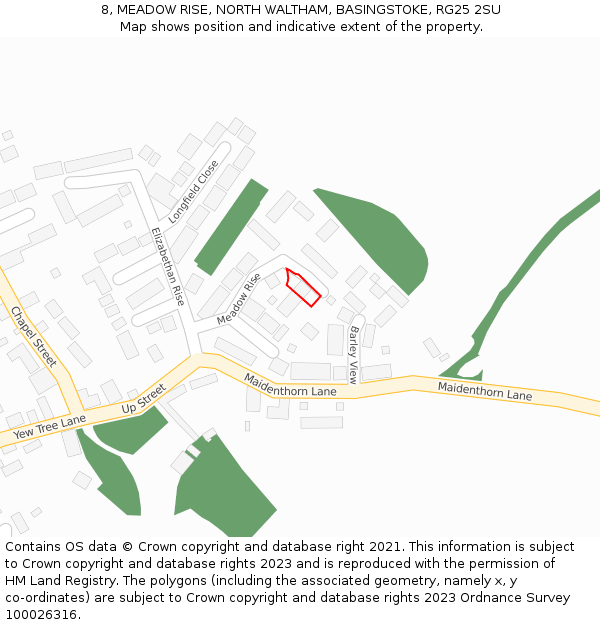 8, MEADOW RISE, NORTH WALTHAM, BASINGSTOKE, RG25 2SU: Location map and indicative extent of plot