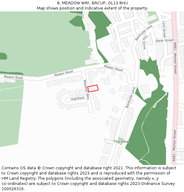 8, MEADOW WAY, BACUP, OL13 8HU: Location map and indicative extent of plot