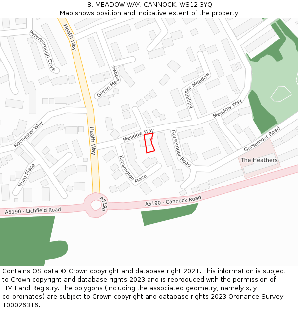 8, MEADOW WAY, CANNOCK, WS12 3YQ: Location map and indicative extent of plot