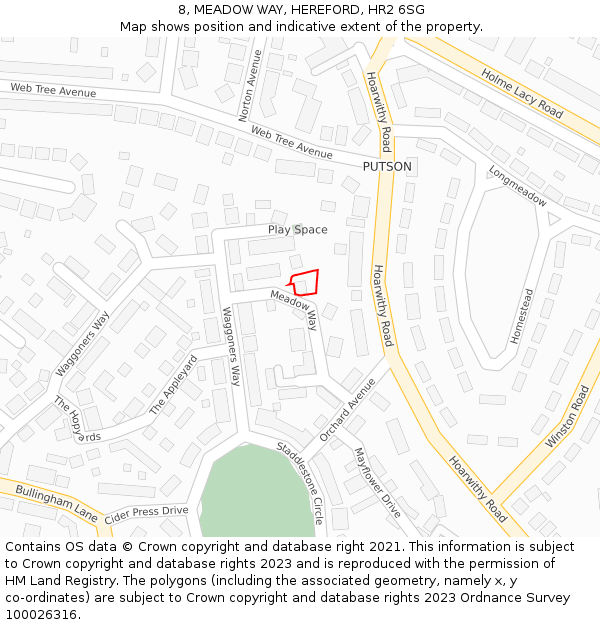 8, MEADOW WAY, HEREFORD, HR2 6SG: Location map and indicative extent of plot
