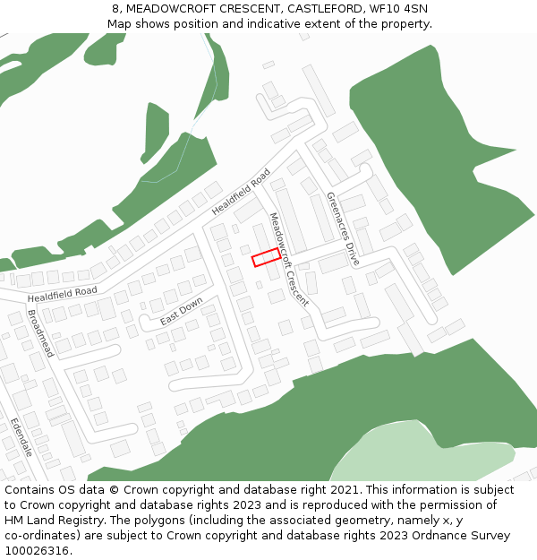 8, MEADOWCROFT CRESCENT, CASTLEFORD, WF10 4SN: Location map and indicative extent of plot