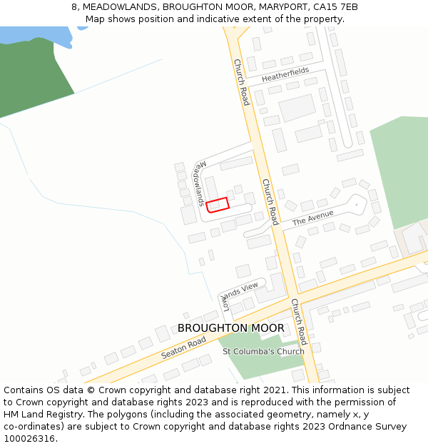 8, MEADOWLANDS, BROUGHTON MOOR, MARYPORT, CA15 7EB: Location map and indicative extent of plot