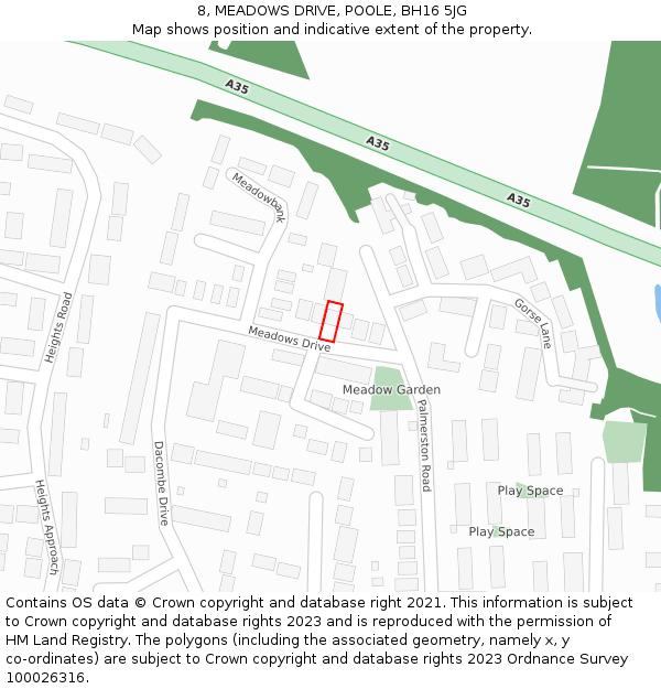 8, MEADOWS DRIVE, POOLE, BH16 5JG: Location map and indicative extent of plot