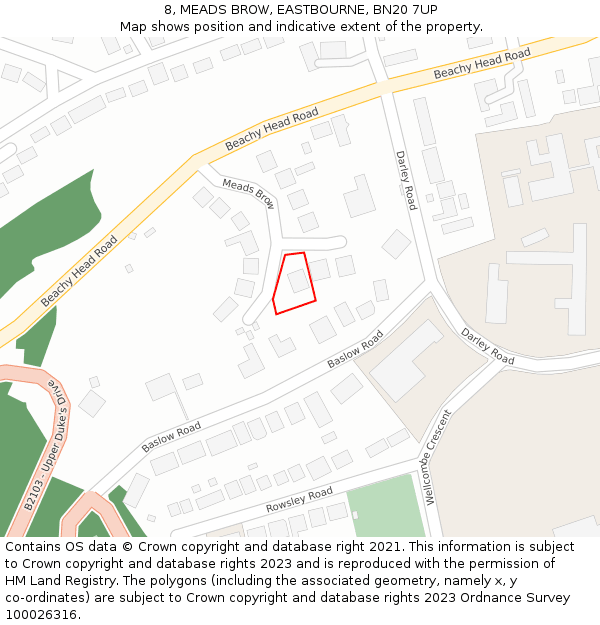 8, MEADS BROW, EASTBOURNE, BN20 7UP: Location map and indicative extent of plot