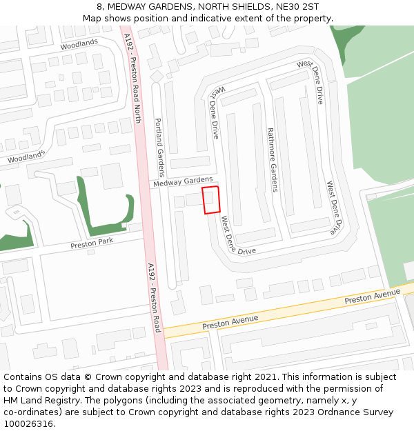 8, MEDWAY GARDENS, NORTH SHIELDS, NE30 2ST: Location map and indicative extent of plot