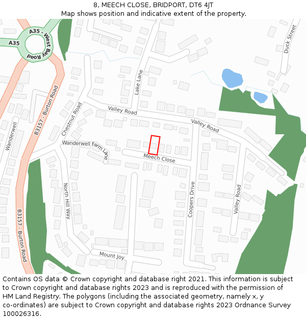 8, MEECH CLOSE, BRIDPORT, DT6 4JT: Location map and indicative extent of plot