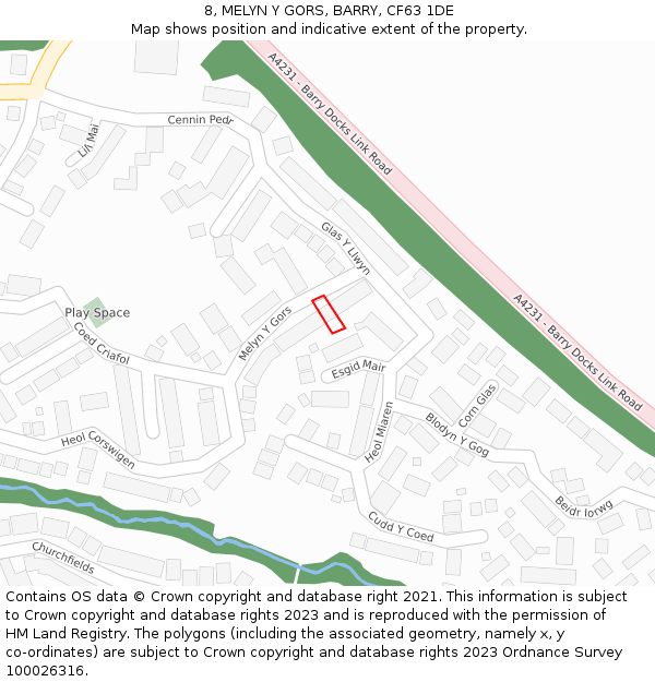 8, MELYN Y GORS, BARRY, CF63 1DE: Location map and indicative extent of plot