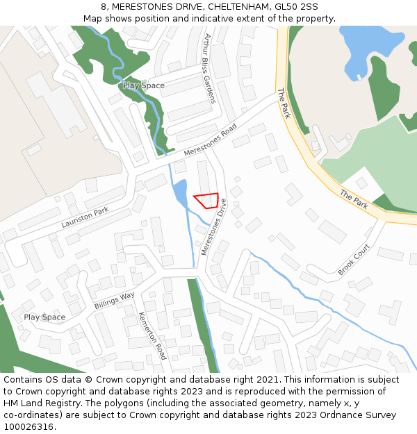 8, MERESTONES DRIVE, CHELTENHAM, GL50 2SS: Location map and indicative extent of plot