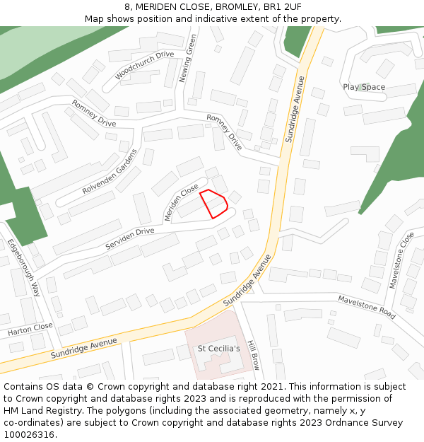 8, MERIDEN CLOSE, BROMLEY, BR1 2UF: Location map and indicative extent of plot