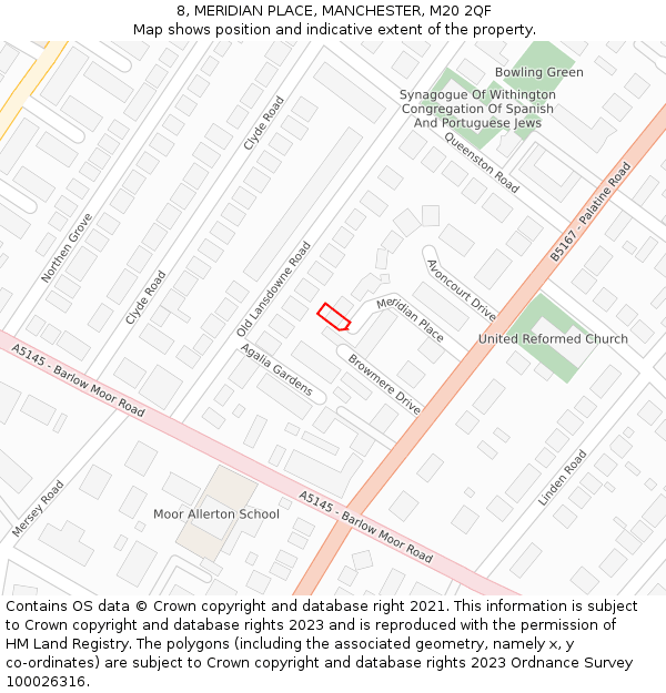 8, MERIDIAN PLACE, MANCHESTER, M20 2QF: Location map and indicative extent of plot