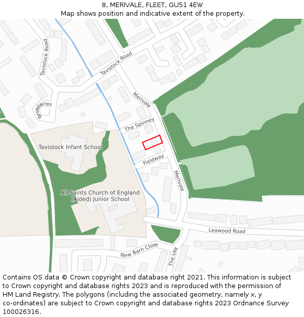 8, MERIVALE, FLEET, GU51 4EW: Location map and indicative extent of plot