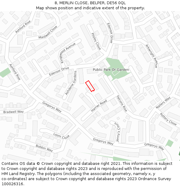 8, MERLIN CLOSE, BELPER, DE56 0QL: Location map and indicative extent of plot