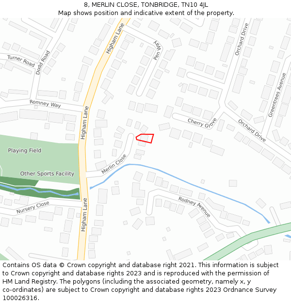 8, MERLIN CLOSE, TONBRIDGE, TN10 4JL: Location map and indicative extent of plot