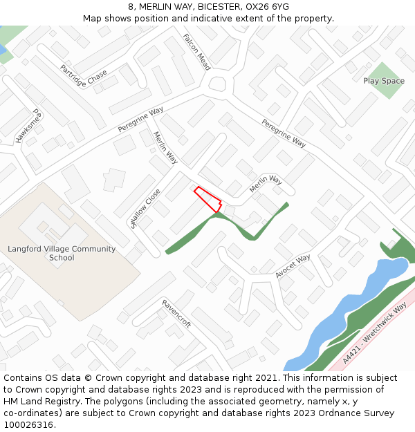 8, MERLIN WAY, BICESTER, OX26 6YG: Location map and indicative extent of plot
