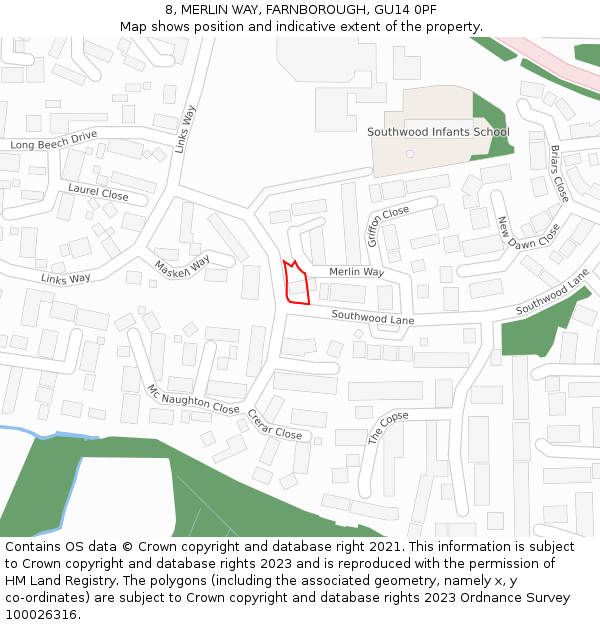 8, MERLIN WAY, FARNBOROUGH, GU14 0PF: Location map and indicative extent of plot