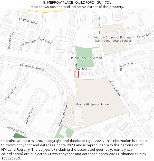 8, MERROW PLACE, GUILDFORD, GU4 7DL: Location map and indicative extent of plot