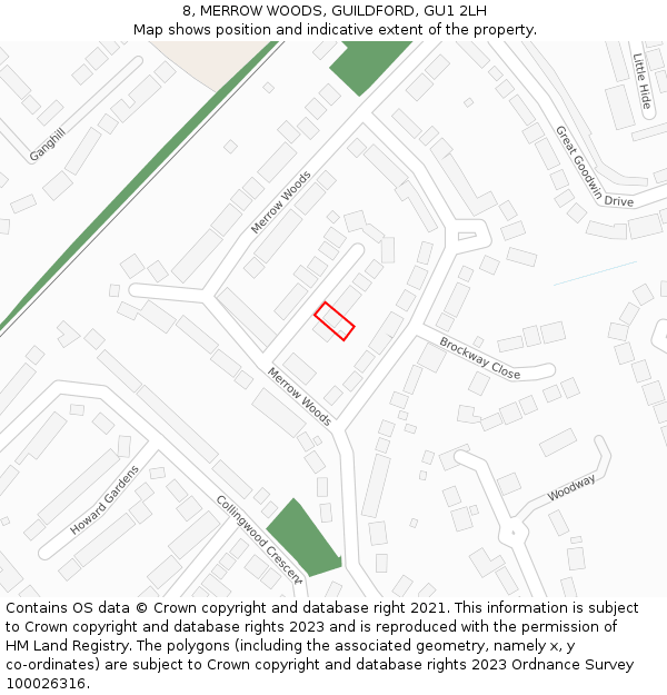 8, MERROW WOODS, GUILDFORD, GU1 2LH: Location map and indicative extent of plot