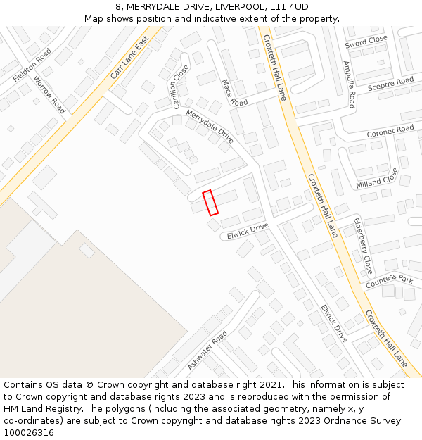 8, MERRYDALE DRIVE, LIVERPOOL, L11 4UD: Location map and indicative extent of plot