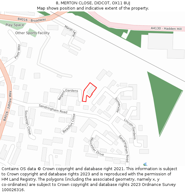 8, MERTON CLOSE, DIDCOT, OX11 8UJ: Location map and indicative extent of plot