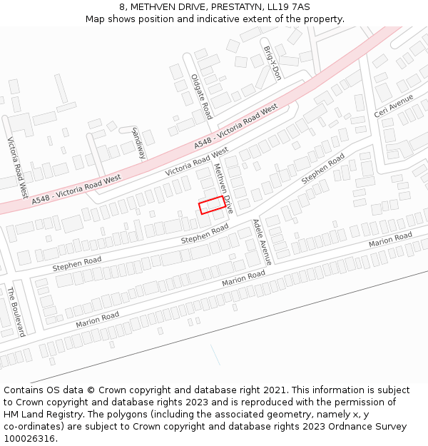 8, METHVEN DRIVE, PRESTATYN, LL19 7AS: Location map and indicative extent of plot