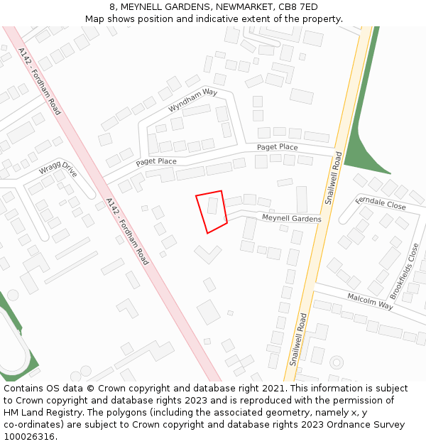 8, MEYNELL GARDENS, NEWMARKET, CB8 7ED: Location map and indicative extent of plot