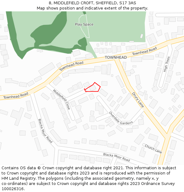 8, MIDDLEFIELD CROFT, SHEFFIELD, S17 3AS: Location map and indicative extent of plot