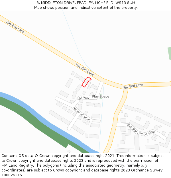 8, MIDDLETON DRIVE, FRADLEY, LICHFIELD, WS13 8UH: Location map and indicative extent of plot