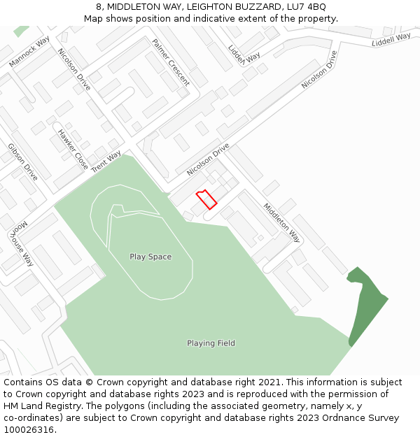 8, MIDDLETON WAY, LEIGHTON BUZZARD, LU7 4BQ: Location map and indicative extent of plot