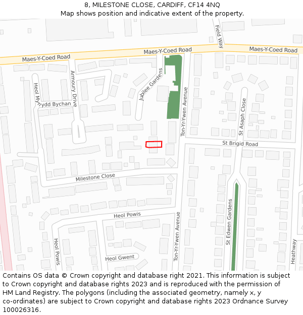 8, MILESTONE CLOSE, CARDIFF, CF14 4NQ: Location map and indicative extent of plot
