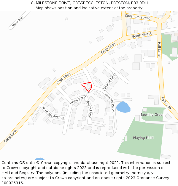 8, MILESTONE DRIVE, GREAT ECCLESTON, PRESTON, PR3 0DH: Location map and indicative extent of plot