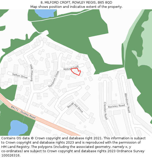 8, MILFORD CROFT, ROWLEY REGIS, B65 8QD: Location map and indicative extent of plot