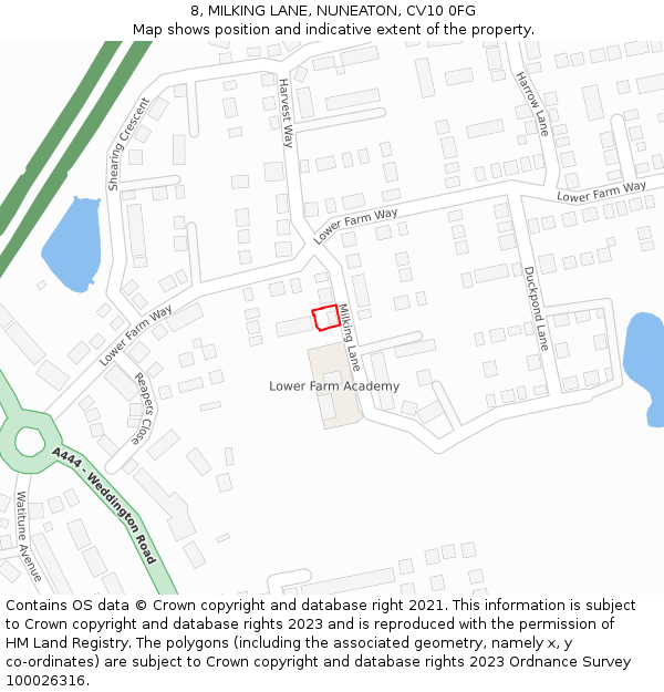 8, MILKING LANE, NUNEATON, CV10 0FG: Location map and indicative extent of plot