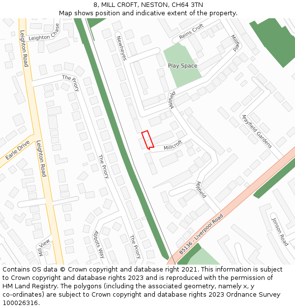 8, MILL CROFT, NESTON, CH64 3TN: Location map and indicative extent of plot