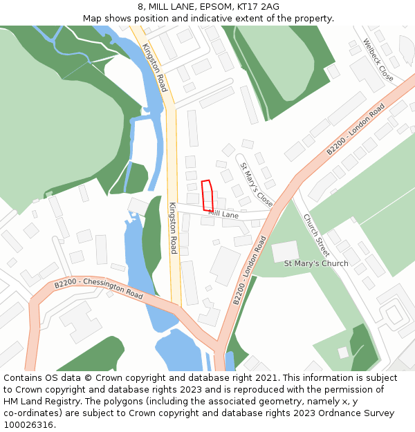 8, MILL LANE, EPSOM, KT17 2AG: Location map and indicative extent of plot